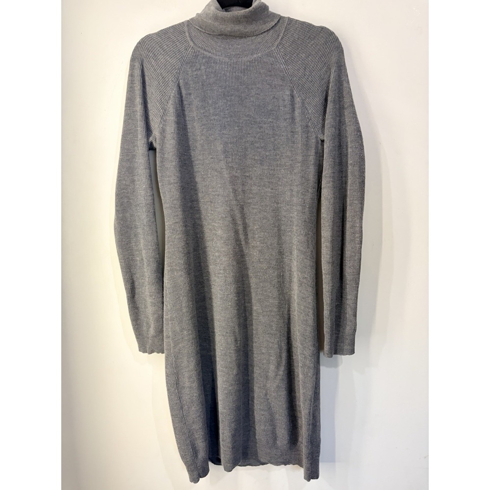Garnet Hill 100% Merino Wool Gray Ribbed Turtleneck Sweater Dress M